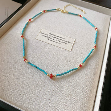 Gold Turquoise Pendant Beaded Boho Necklace Two Styles