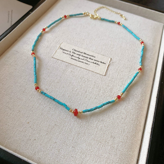 Gold Turquoise Pendant Beaded Boho Necklace Two Styles