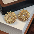 Layered Sunflower Crystal Stud Earrings in Gold Tone view 2