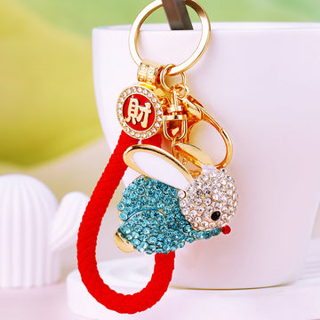Jeweled Rabbit Keychains with Braided Straps and a Bare Clasp Option