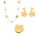 Brushed Gold Clover Heart Necklace Earrings Ring Set Pieces view 5