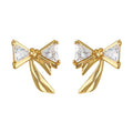 Gold Tone Clear Crystal Triangle Bow Stud Earrings view 5