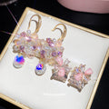 Pink Floral Crystal Drop Statement Earrings in Two Designs view 4