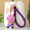 Mixed Jeweled Cow and Rabbit Keychains with Braided Loop Options view 9