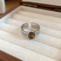 Silver Open Rings Black Square And Brown Cabochon Styles view 7
