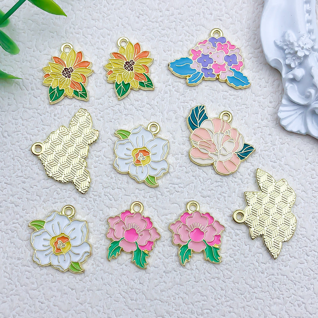 Enamel Zinc Alloy Peony Lily Camellia Flower Charm Pendant for DIY Earrings Necklace