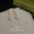 Gold Tone Clear Stone Bar And Lime Heart Drop Earrings For Women view 3
