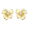 Gold Four Petal Flower Earrings Crystal Center Stud Clip view 5