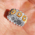 Two-Tone Daisy Link Wide Band Ring with Clear Stone Details view 2