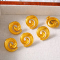 Spiral Swirl Stud Earrings Ribbed Texture Gold Steel Metal view 2