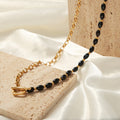 Gold OT Toggle Long Necklace Black Oval Beads Chain view 2