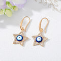 Gold Tone Crystal Heart Star and Evil Eye Hook Earrings view 8