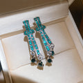 Long Crystal Fringe Drop Earrings in Pink and Green view 2