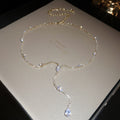 Y Teardrop Rhinestone Lariat Necklace Gold Silver Two view 6