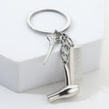 Silver Tone Metal Hairdresser Keychain with Scissors Comb and Hair Dryer view 2