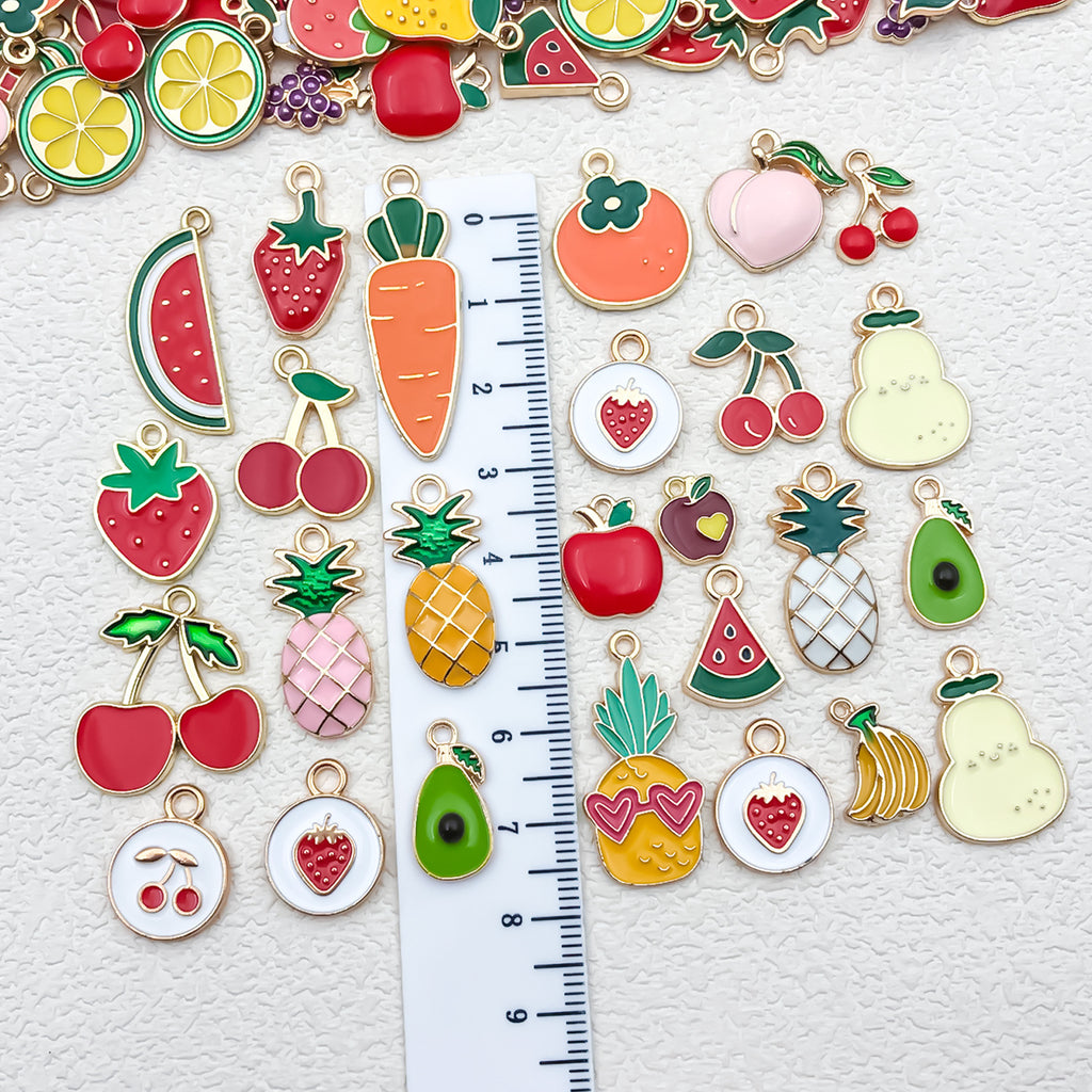 Acrylic Enamel Fruit Cherry Strawberry Lemon Charm Pendant for DIY Necklace Keychain Accessories