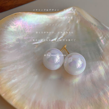 Large Iridescent White Round Pearl Stud Earrings Matching Pair