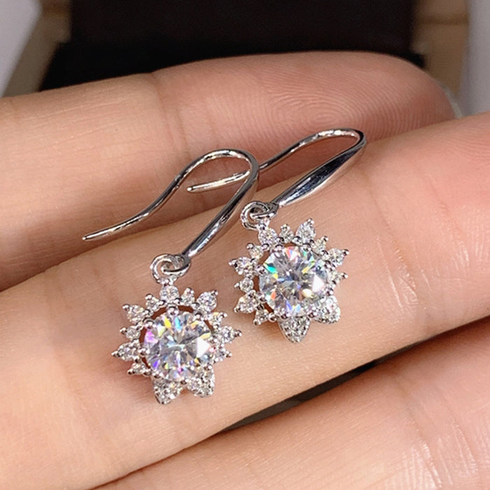 Silver Tone Snowflake Drop Earrings With Clear Stones