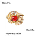 Gold Ruffled Flower Brooch Emerald Cut Red or Green view 7