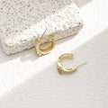 Pink Heart Gold Tone Open C Hoop Delicate Small Earrings view 4