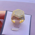 Pavé Hexagonal Signet Ring in Gold and Silver Tones view 2