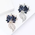 Navy Crystal Plume Brooch in Silver or Rose Gold Tone view 2