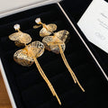 Mesh Petal Long Tassel Stud Earrings In Gold And Silver view 6