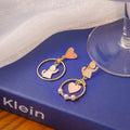 Pink Heart and White Cat Asymmetrical Hoop Earrings view 4