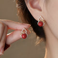Red Gourd Drop Earrings with Crystal Leaf Frames Jewelry Design view 1