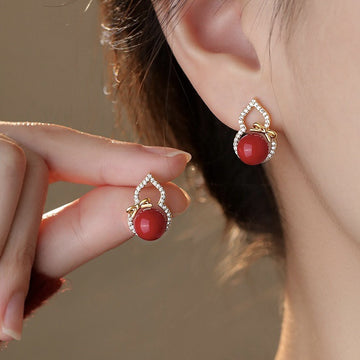 Red Gourd Drop Earrings with Crystal Leaf Frames Jewelry Design
