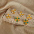 Gold Six-Point Flower Stud Earrings Crystal Turquoise Shell view 4
