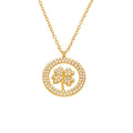 Gold Clover Zircon Circle Pendant Stainless Steel Necklace view 5