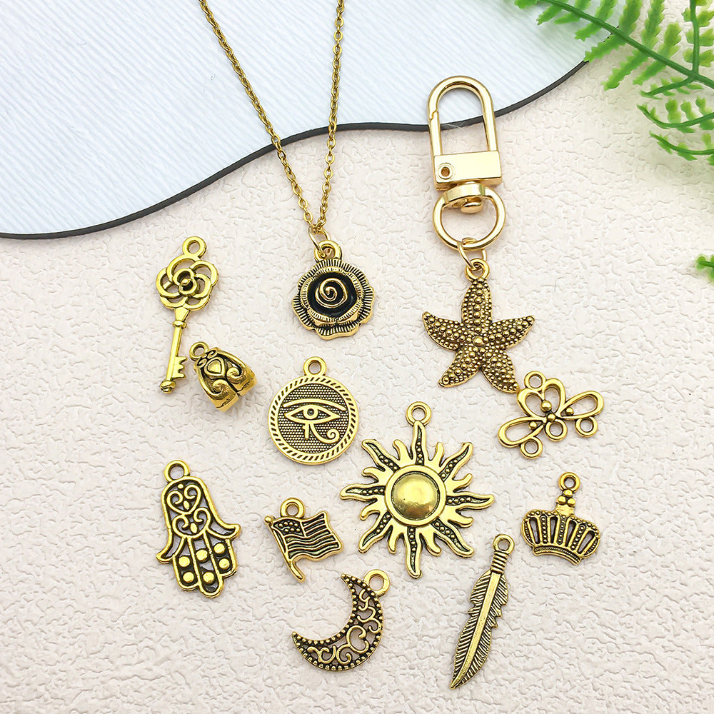 Antique Gold Zinc Alloy Key Starfish Sun Crown Flower Charm Pendant for DIY Jewelry