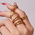 Leaf Crystal and Plain Double Band Open Rings in Two Finishes view 3