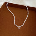 White Beaded Necklace with Pink Crystal Pendant Two Styles view 6