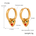 Gold Huggie Hoop Earrings Heart Charm Red Enamel Accents view 6