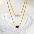 Gold Double Layer Twisted Rope Oval Stone Pendant Necklace view 3
