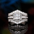 Square Cluster Three-Band Ring Set In Silver And Gold Tones view 1
