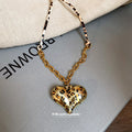 Leopard Print Heart Pendant Double Layer Cord Chain Necklace view 4