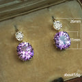 Gold Tone Purple Round Drop Earrings Clear Top Stone view 5