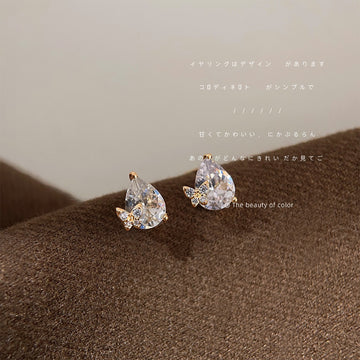 Gold Tone Teardrop Clear Stone Butterfly Stud Earrings