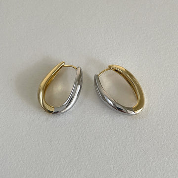 Two Tone Sculpted Huggie Hoop Earrings with Polished Metal Tone Details