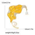 Ginkgo Leaf Enamel Brooch With Pearl and Crystal Drop view 6