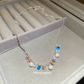 Multicolor Pastel Crystal And Pearl Silver Tone Chain Necklace view 4