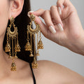 Gold and Silver Ornate Crescent Bell Long Earrings view 1