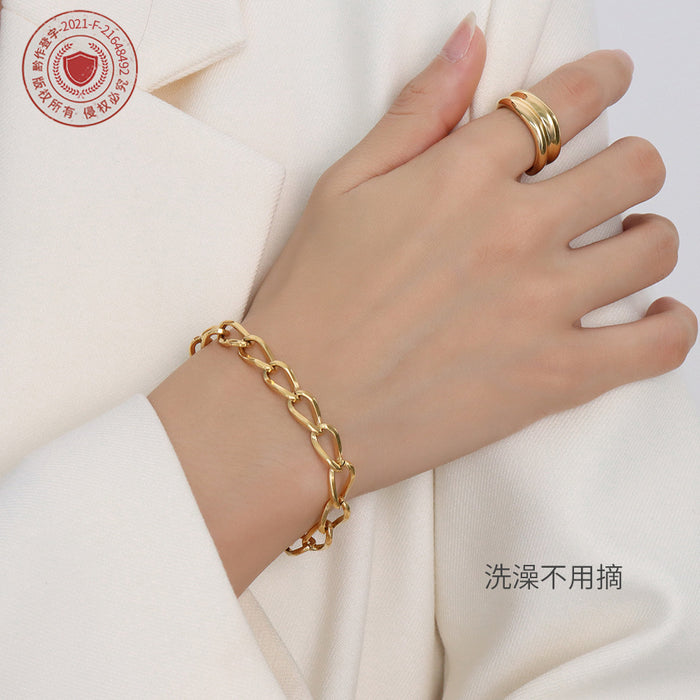 Thick Open Oval Link Chain Bracelet Gold Steel Tone