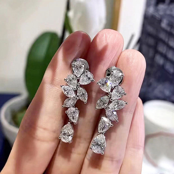 White Gold Marquise Pear Cascade Drop Earrings Alloy