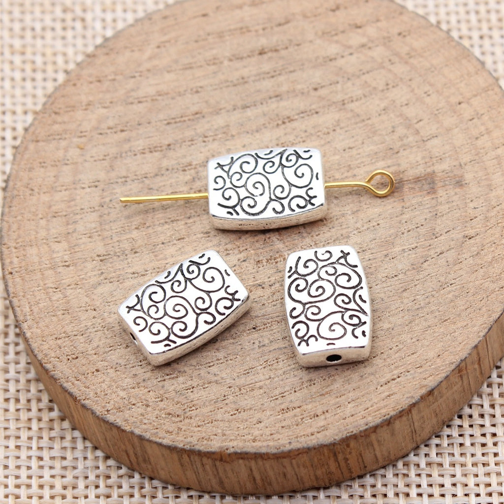 14x10x4mm 2.6g Multicolor Zinc Alloy Double Sided Pattern Rectangle Spacer Beads for DIY Jewelry Making