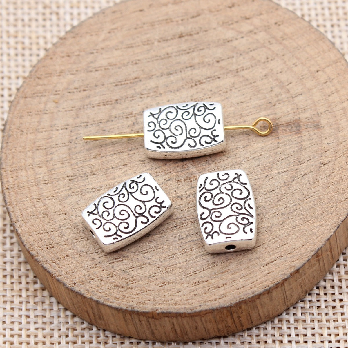 14x10x4mm 2.6g Multicolor Zinc Alloy Double Sided Pattern Rectangle Spacer Beads for DIY Jewelry Making