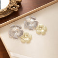 Two Tone Textured Double Flower Long Stud Earrings view 2